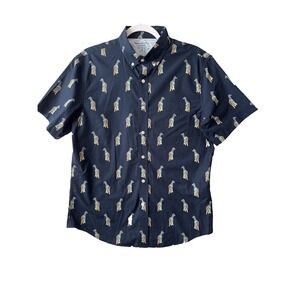 Banana Republic Slim Fit Luxe Poplin Navy Colorful Giraffe Men's M Safari Zoo